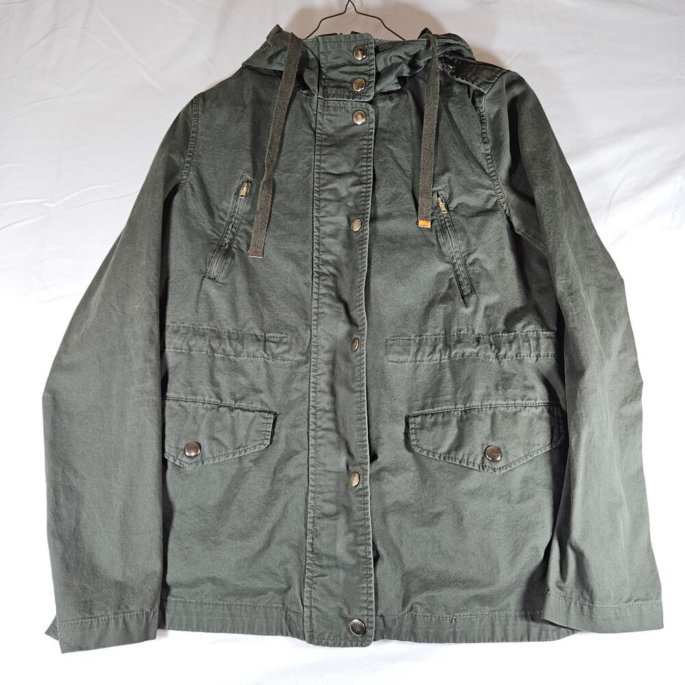 Love Tree Utility Jacket Womens Medium Olive Green Hooded Military Anorak Cotton